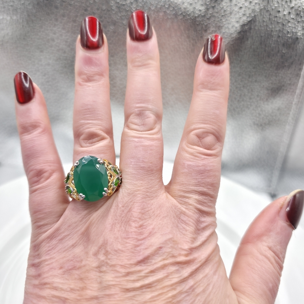NWOT Genuine Verde Onyx and Chrome Diopside 11.30 ctw Butterfly Ring Size 8 - Picture 9 of 9